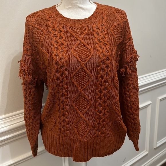 a.n.a Sweaters - Ana Copper Burnt Orange Thick Knit Sweater with Fringe Sleeves size S
